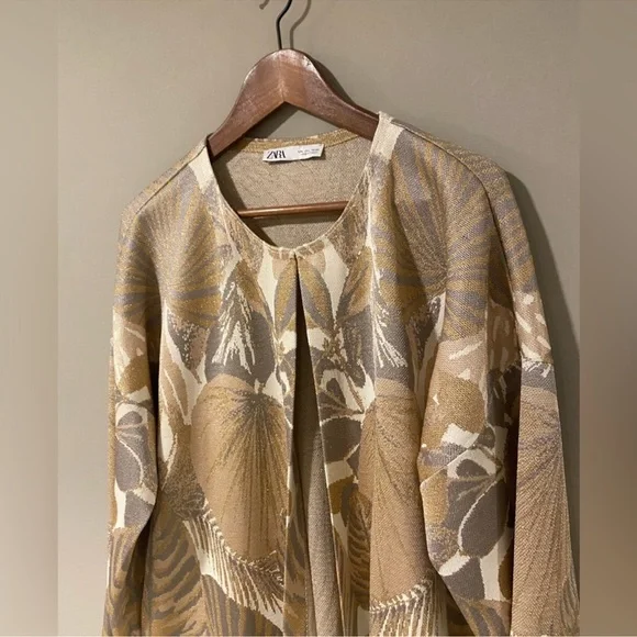 Zara Long Cardigan Coat Coatigan Duster in floral, gold print NWOT Size M - Picture 4 of 14